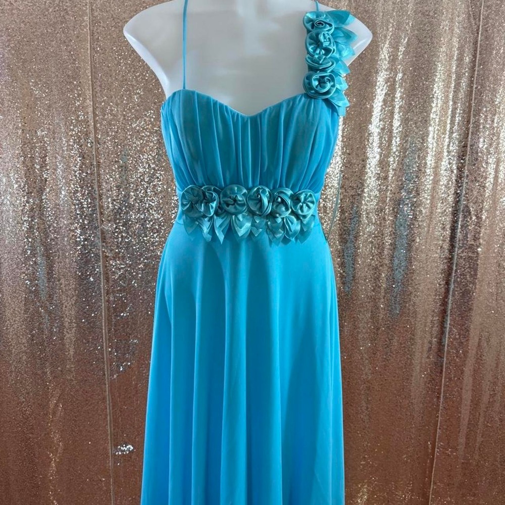 Teal Floral Applique Formal Dress with shawl/Sizes S-M-L-XL-2XL